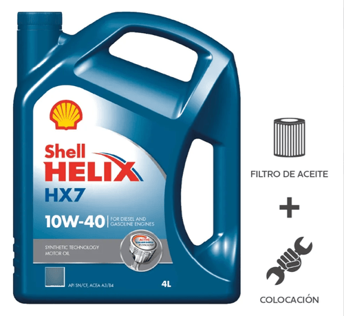 CAMBIO ACEITE SHELL HX7 10W40+ FILTRO DE ACEITE + COLOCACIÓN 4L