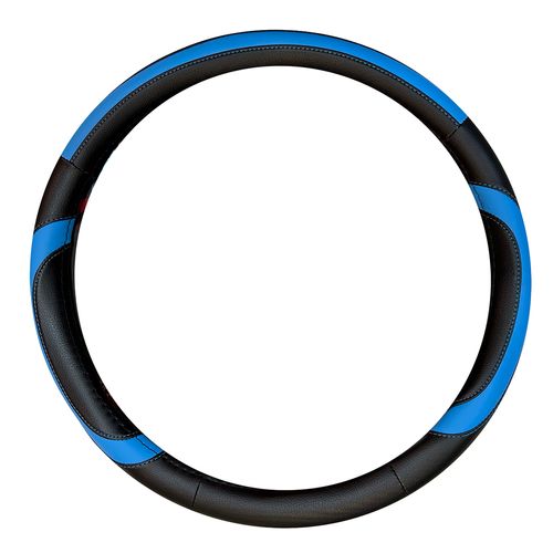 Cubre Volante Cuerina Negro Con Aplique Fluor Azul