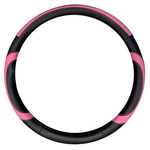 Cubre Volante Cuerina Negro Con Aplique Fluor Rosa