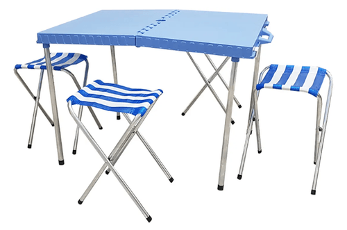 Mesa Camping Tapa Plastico Plegable + 4 Bancos