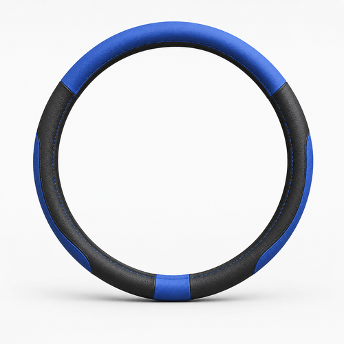 Cubre volante Iael 38cm cuerina negro con azul