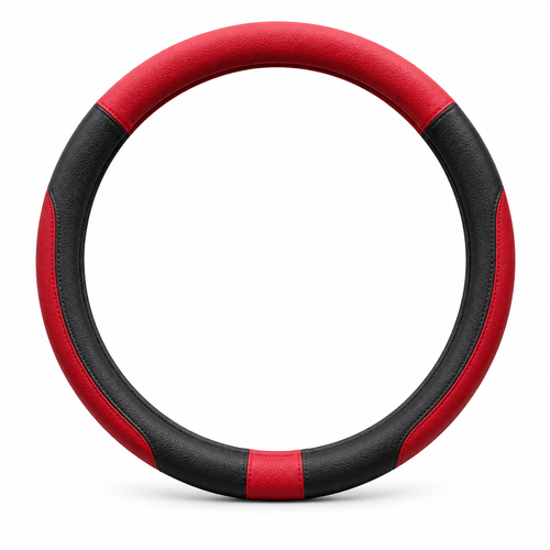 Cubre volante Iael Lujo 38cm cuerina negro con rojo