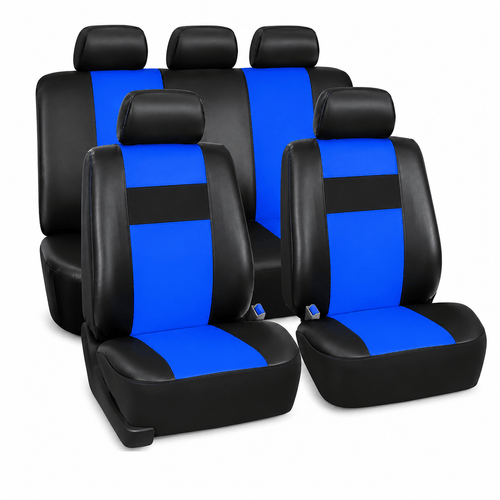 Juego funda cubre asientos completo cuerina negra y azul