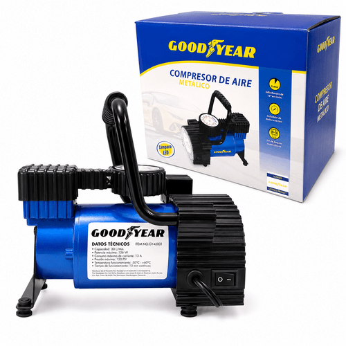 Compresor de aire Goodyear 12v reforzado 150psi con accesorios