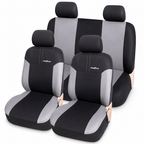 Juego funda cubre asiento completo Goodyear negra con gris