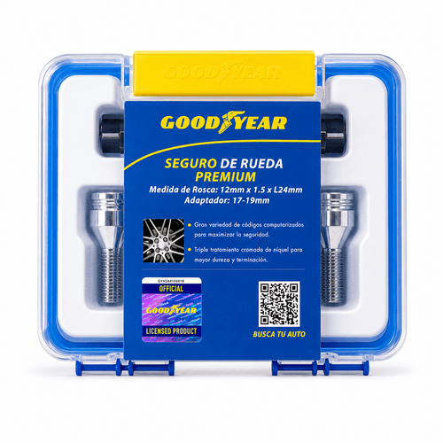 Juego seguro de rueda Goodyear GY-2239 Cromo 4 bulones 2 adap
