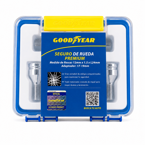 Juego seguro de rueda Goodyear GY-2242 Cromo 4 bulones 2 adap
