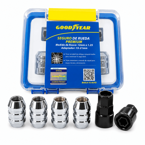 Juego seguro de rueda Goodyear GY-2234 Cromo 4 bulones 2 adap