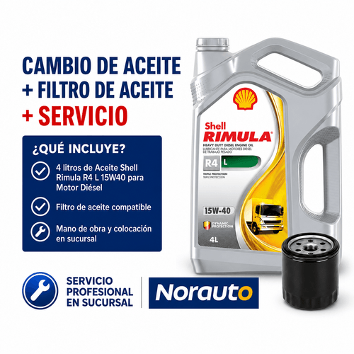 Cambio de Aceite Shell Rimula R4 15W40 + Filtro De Aceite + Colocación