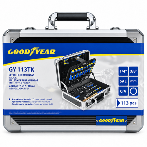 Kit de Herramientas Goodyear 113 Piezas con Maletín de Aluminio
