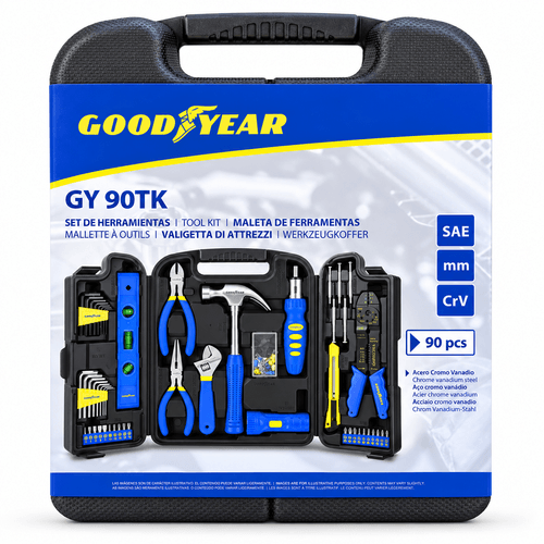 Kit de Herramientas Goodyear de 90 piezas Maletín Plástico