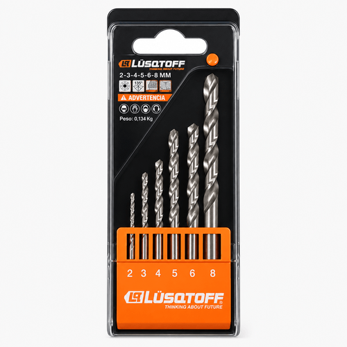 Juego Set 6 Mecha Acero Rápido Lusqtoff Metal 2 A 8 mm Kit