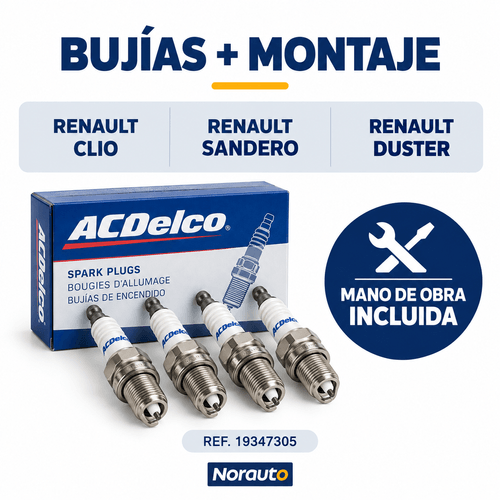 Cambio 4 Bujías ACDelco Clio / Sandero / Duster + Montaje