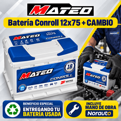 Batería Mateo Conroll 12x75 50Ah + Servicio de Cambio
