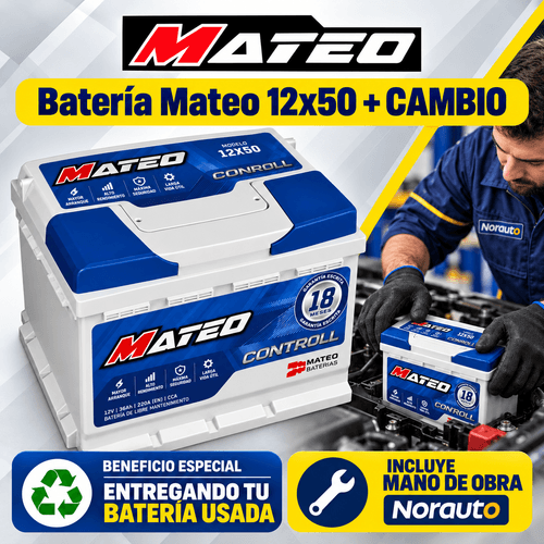 Batería Mateo 12x50 36Ah + Servicio de Cambio