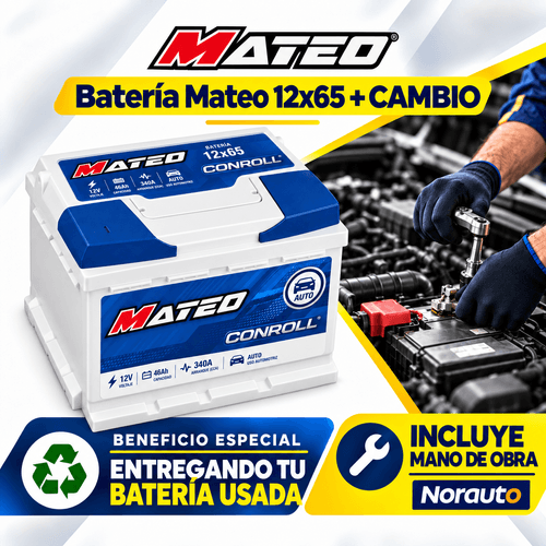 Batería Mateo 12x65 46Ah + Servicio de Cambio